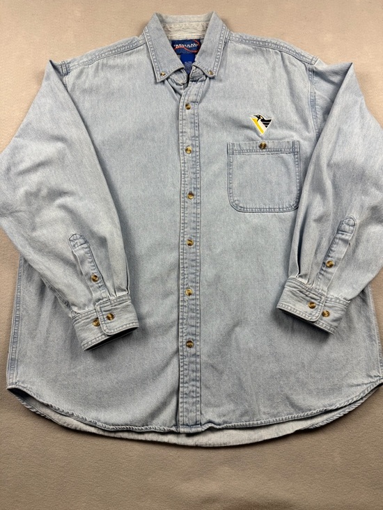 trademark sportwear Other - Vintage XL Denim Pittsburgh Penguins Long Sleeve Button Shirt NHL Hockey
